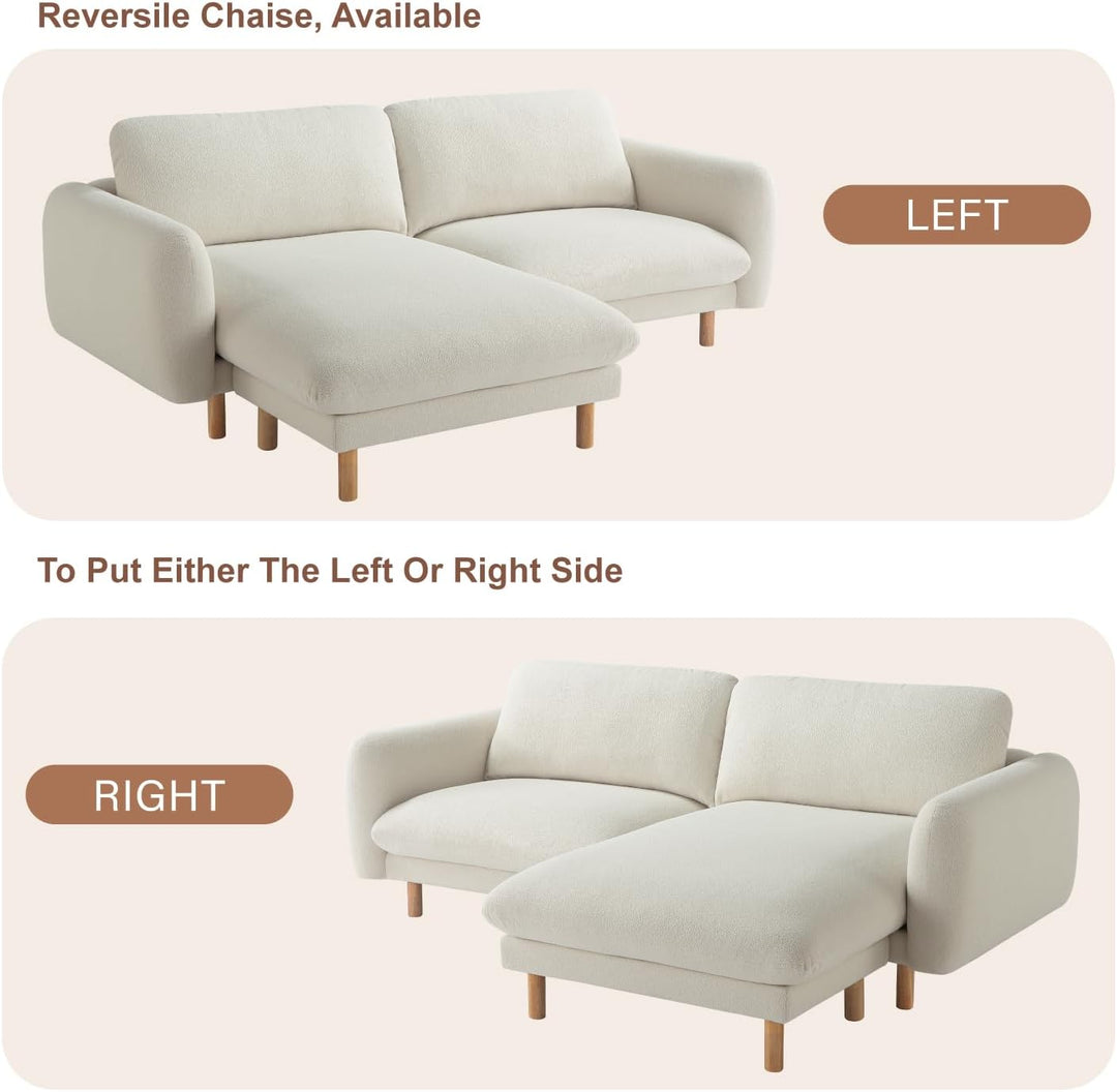 Off White Convertible Sectional Sofa, Modern L Shape Couches with Left/Right Chaise, 86"Wide Mid-Century Sofa with Reversible Cushions