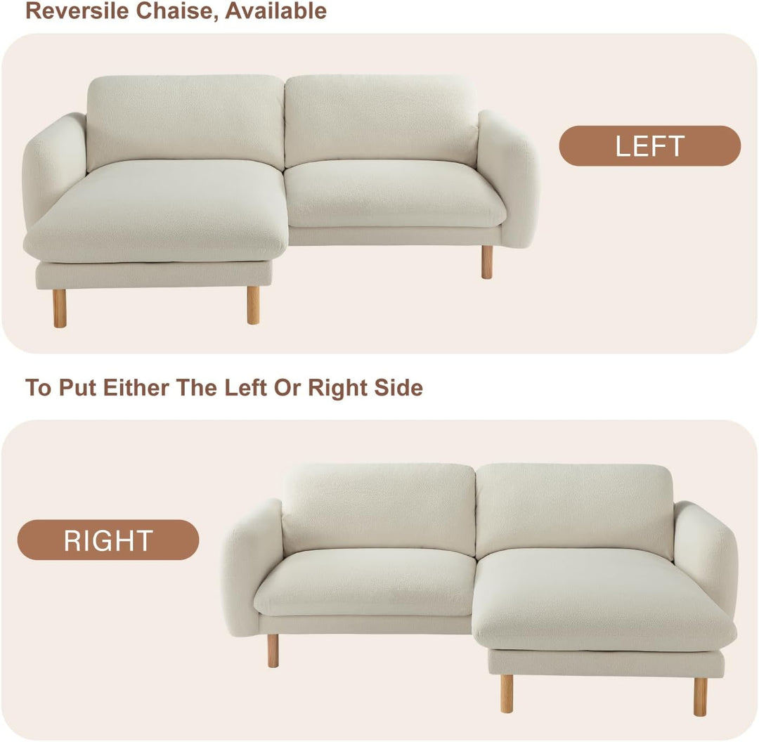 Off White Convertible Sectional Sofa, Modern L Shape Couches with Left/Right Chaise, 86"Wide Mid-Century Sofa with Reversible Cushions