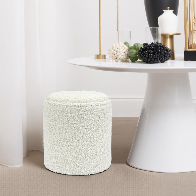 White Sherpa Round Ottoman With Storage 