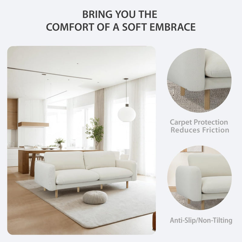 Off White Wood Modern Living Room Sofa 