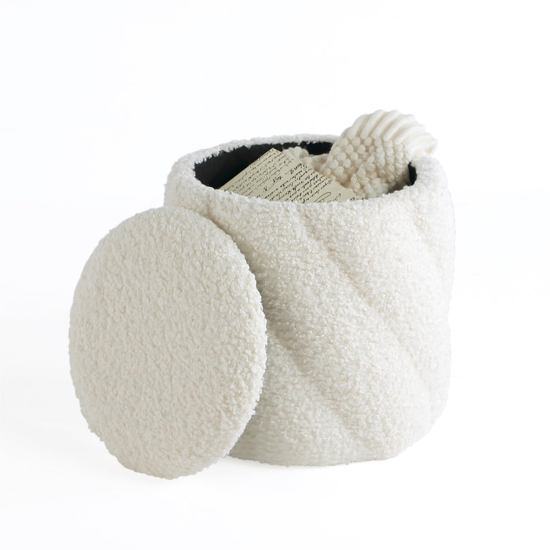 Round Ottoman with Soft Padded Seat, Storage Vanity Stool for Makeup, Upholstered Footrest Stool Ottoman Foot Stool (White) #100202