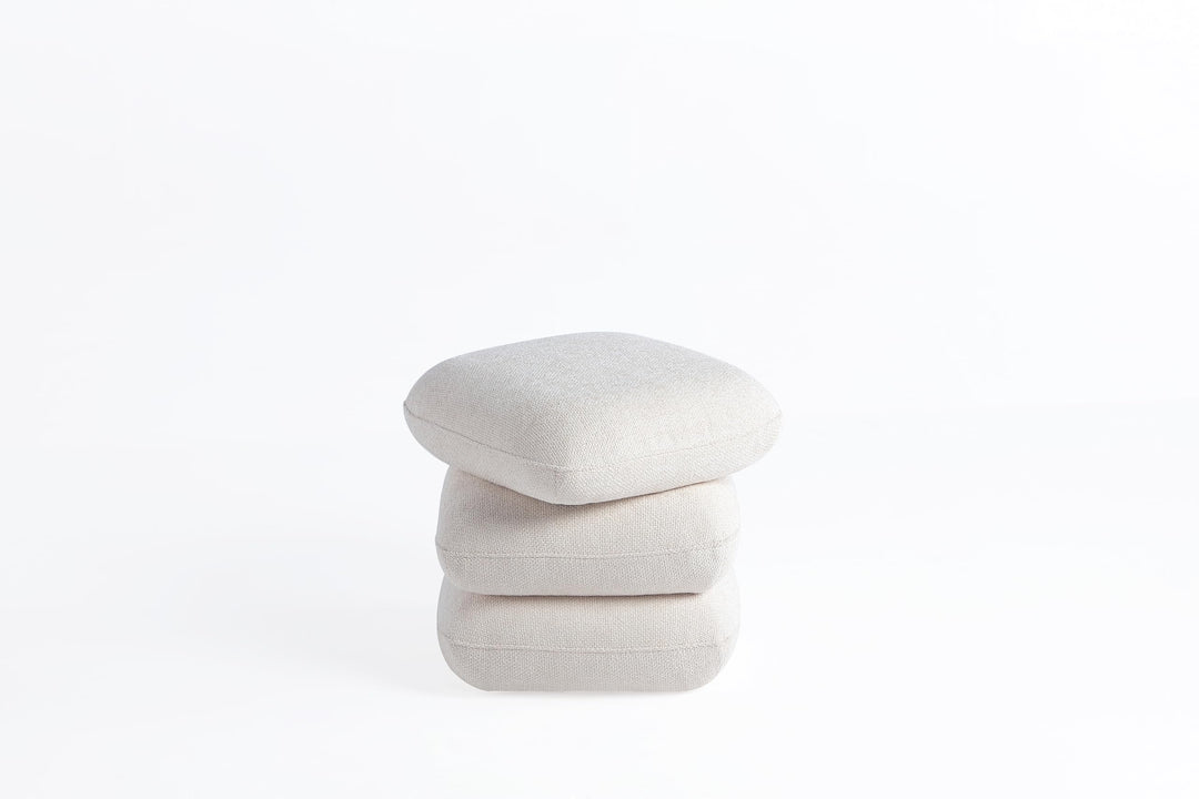 Geometric Ottoman with Rotating Base, 17.5in Accent Vanity Stool Multi-Functional Lounge Footrest or Extra Seating for Living Room, Bedroom, or Entryway (White) #100301