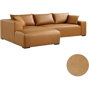 113" Wide Sectional Leather Sofa, Modern L-Shaped with Left Facing Chaise and 2 Pillows (Brown)#030013 Get Set Style Furniture
