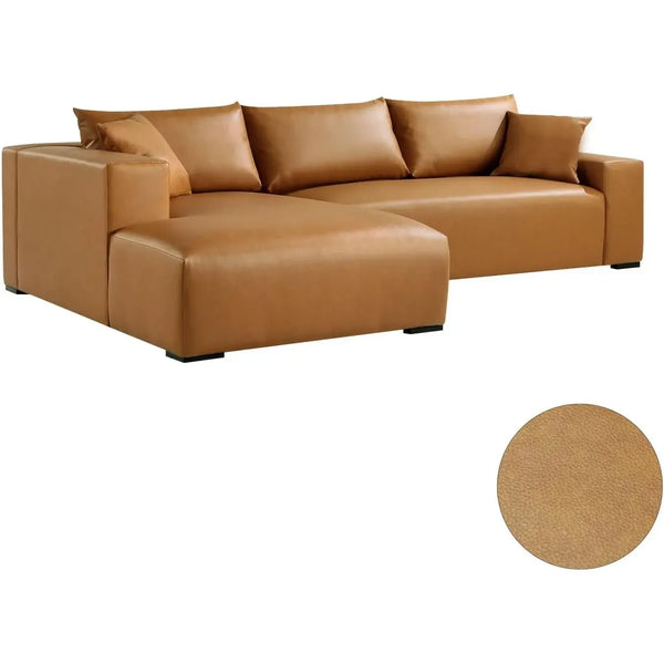 113" Wide Sectional Leather Sofa, Modern L-Shaped with Left Facing Chaise and 2 Pillows (Brown)#030013 Get Set Style Furniture