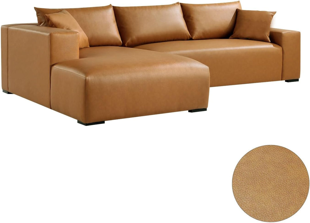 113" Wide Sectional Leather Sofa, Modern L-Shaped Sofa Couch with Chaise