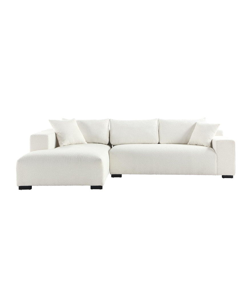 113" Wide Sectional sofa, Modern Boucle Fabric L-Shaped Sofa Couch Bed, 2 Pieces Modular Sectional Couch with Left Facing Chaise and 2 Pillows (White)