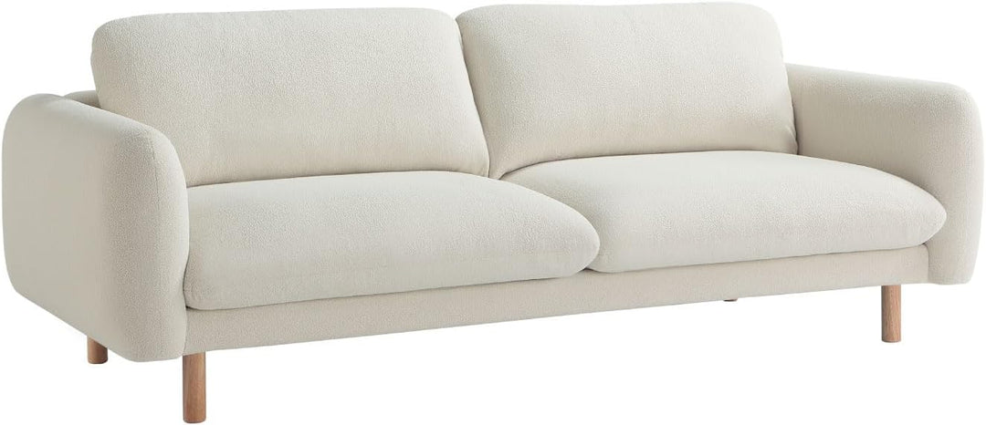 Off White 86" Wide Mid Century Modern Upholstered Sofa with Comfort Cushions
