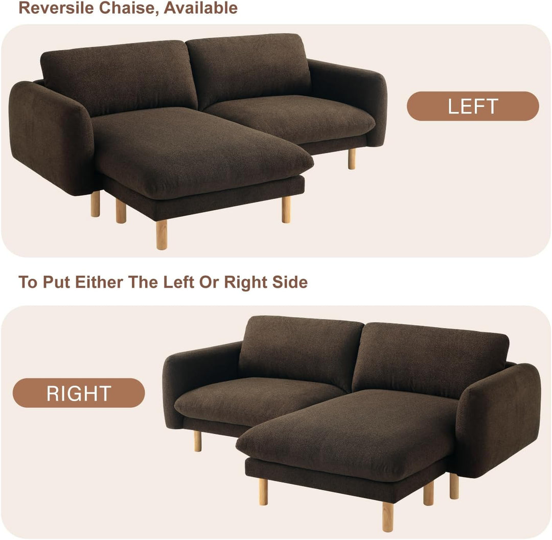 Chocolate Convertible Sectional Sofa, Modern L Shape Couches with Left/Right Chaise, 86"Wide Mid-Century Sofa with Reversible Cushions