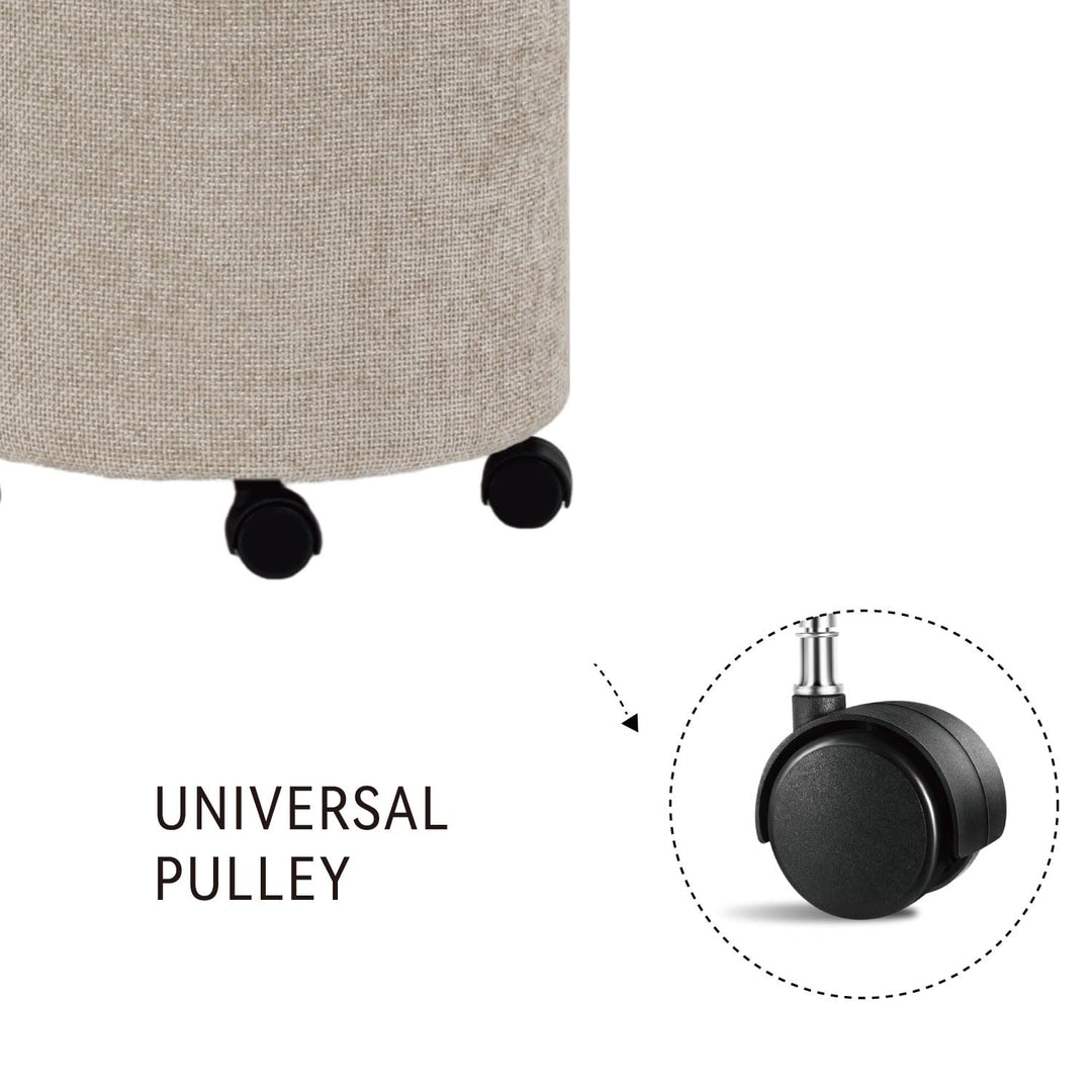 Creamy Round Ottoman With Pulley #100150
