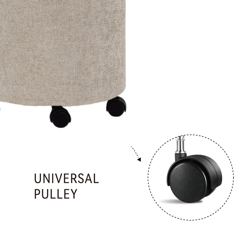 Creamy Round Ottoman With Pulley 