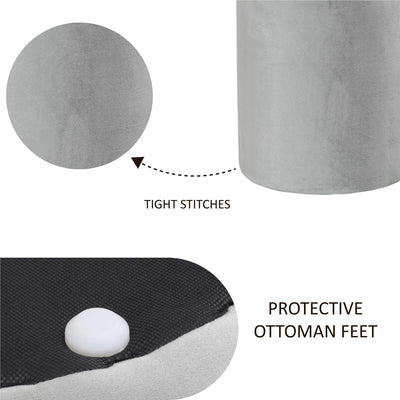 Light Grey Velvet Round Ottoman #100142