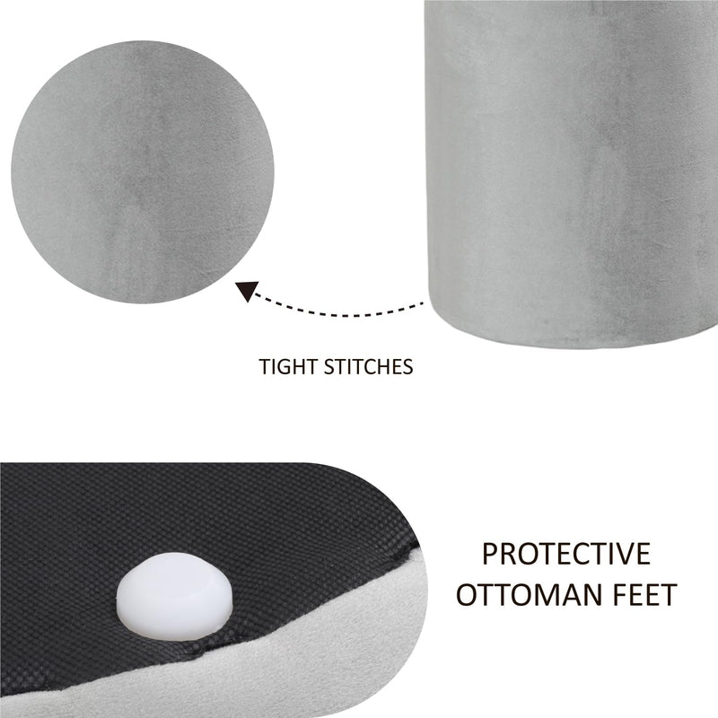 Light Grey Velvet Round Ottoman 