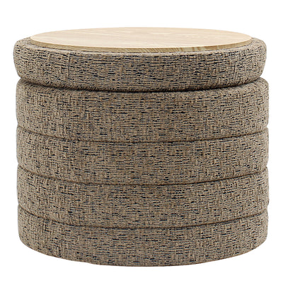 Taupe Chenille Round Ottoman With Storage #100137