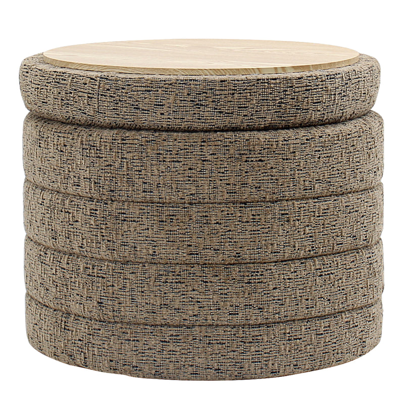 Taupe Chenille Round Ottoman With Storage 