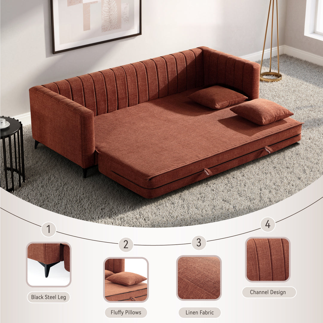 Luxora 84.6" Convertible Sleeper Sofa Bed, 2-in-1 Folding Sofa Bed with 2 Pillow (Red) #030021