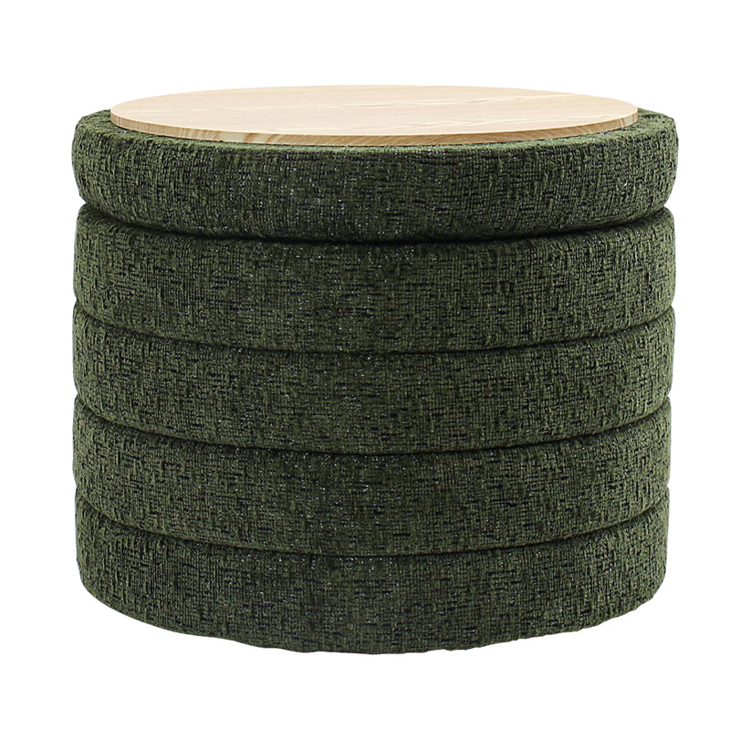 Green Chenille Round Ottoman With Storage 