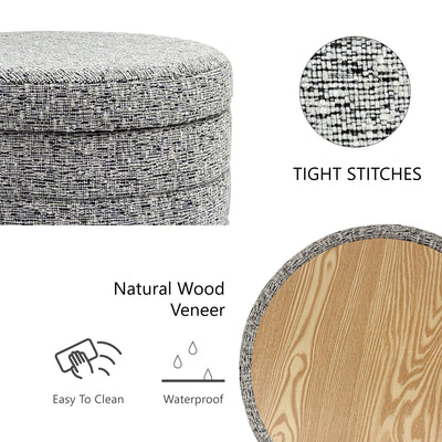 Beige Chenille Round Ottoman With Storage #100136