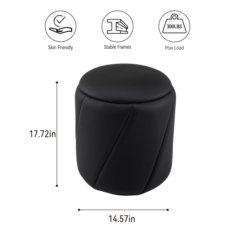 Black Faux Leather Storage Ottoman 