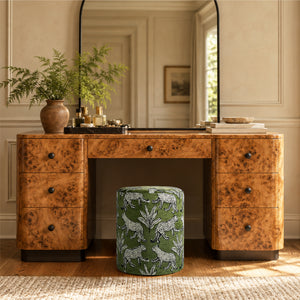 The Leopard Jacquard Ottoman ( Olive Green Jacquared ) Get Set Style Furniture