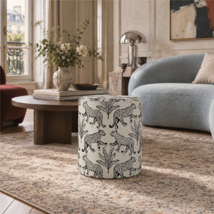The Leopard Jacquard Ottoman  ( Beige Jacquared ) Get Set Style Furniture