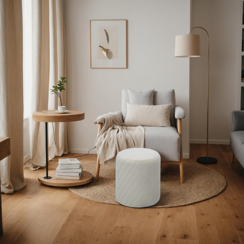 White Textured Boucle Ottoman 