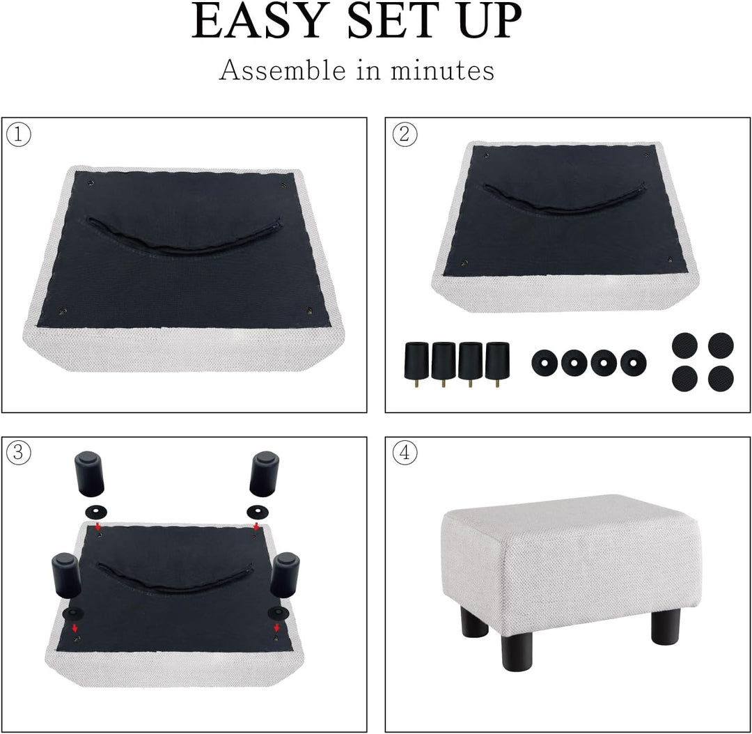Luxora Rectangle Light Gray Linen Small Foot Stool