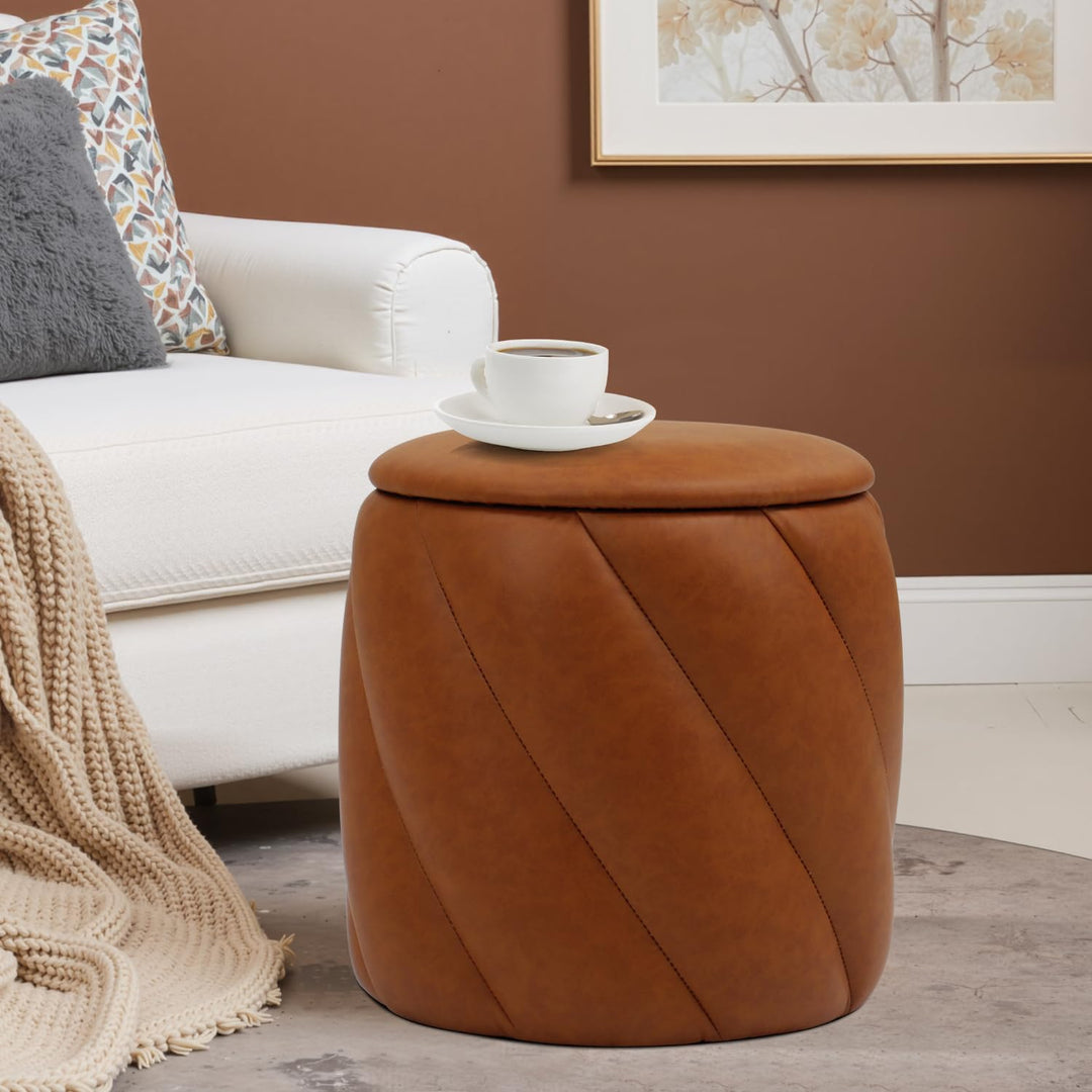 Dark Brown Faux Leather Storage Ottoman #100129