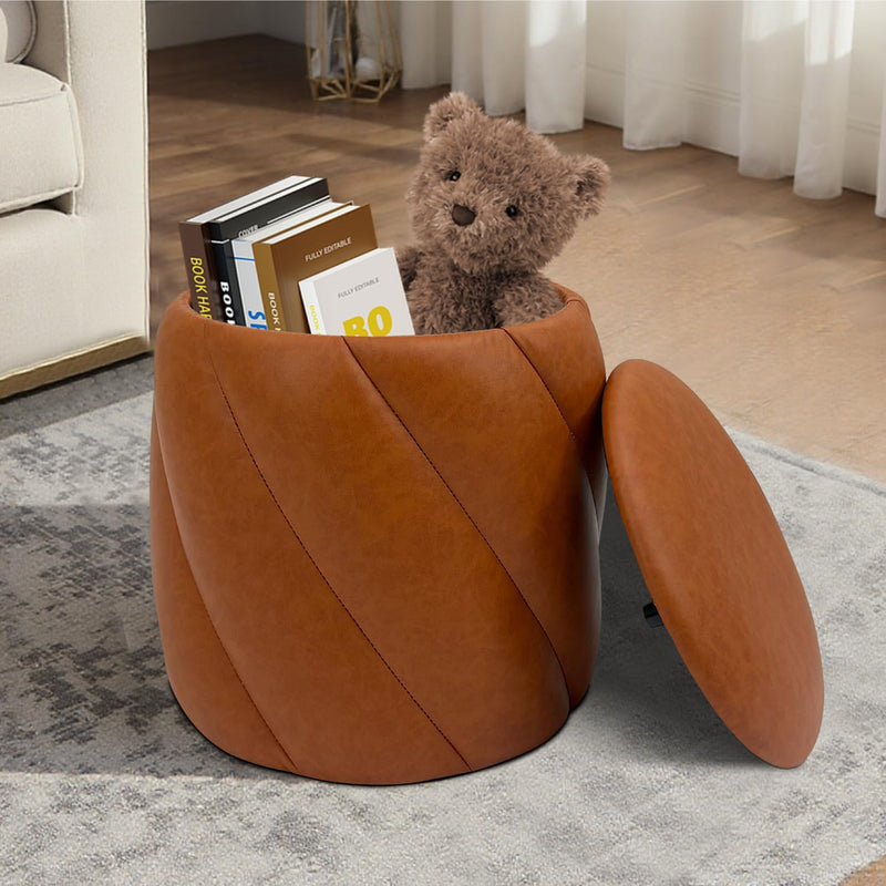 Dark Brown Faux Leather Storage Ottoman 