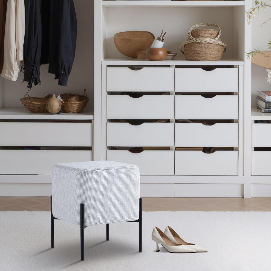 Everest Ivory Cube Shaped Boucle Light Gray Stool