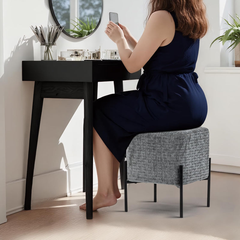 Dark Grey Cube-Shaped Chenille Stool 