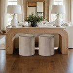 Load image into Gallery viewer, Beige Velvet Round Ottoman #100144
