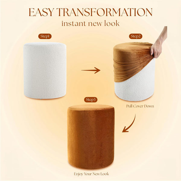 Paulo 2 in 1 Removeable Velvet Round Ottoman ( Honey Ginger / White ) Get Set Style Furniture