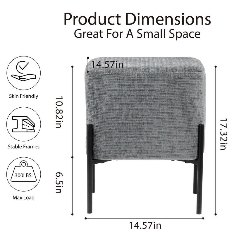 Dark Grey Cube-Shaped Chenille Stool 