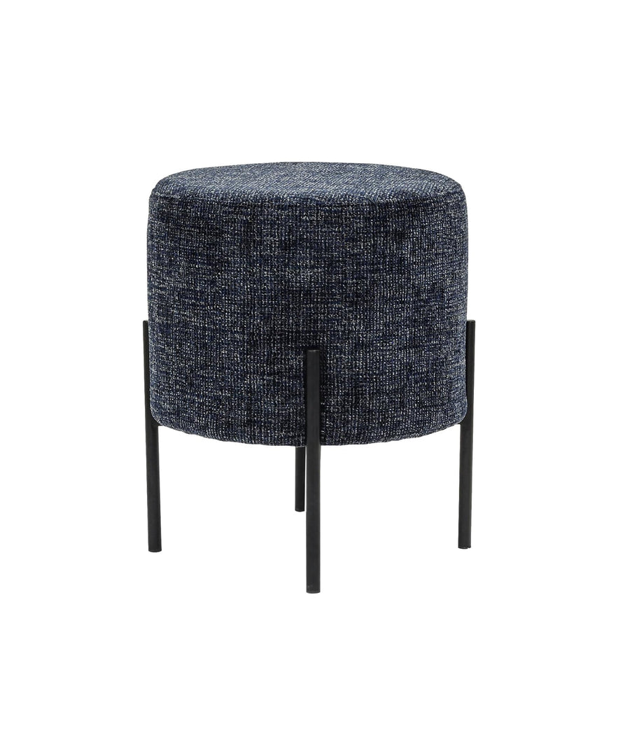 Linen Round Multifunctional Stool with Black Metal Legs (Blue)