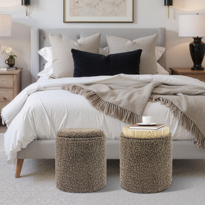 Taupe Sherpa Round Ottoman With Storage #100125