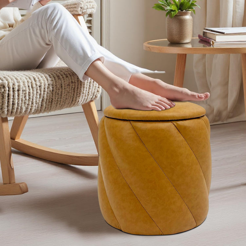 Mustard Faux Leather Storage Ottoman 