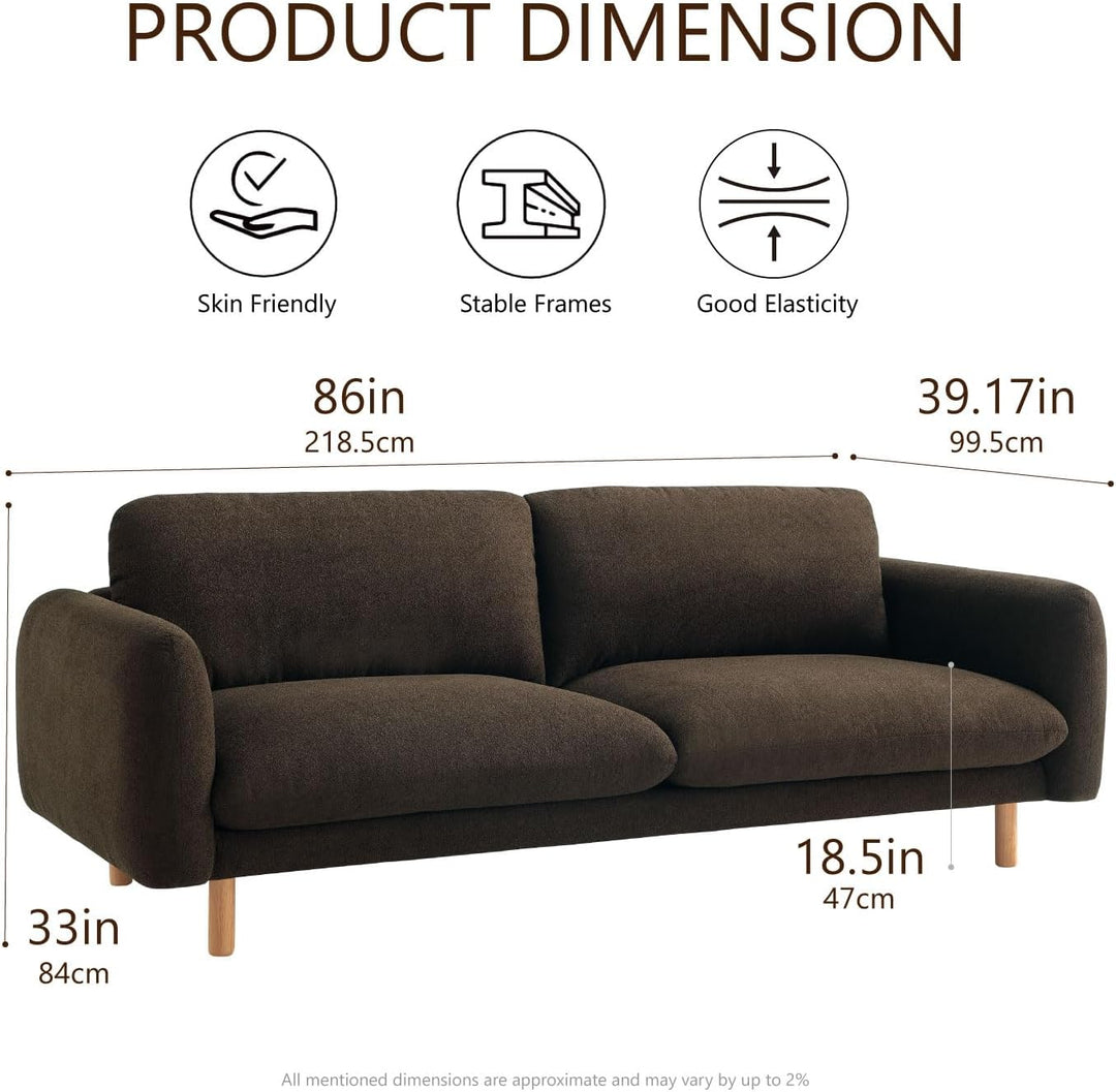 Chocolate 86" Wide Mid Century Modern Upholstered Sofa with Comfort Cushions