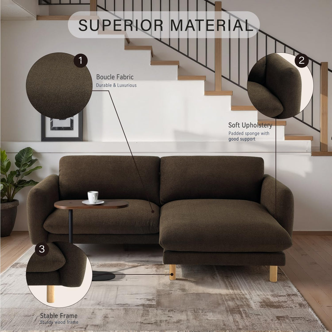 Chocolate Convertible Sectional Sofa, Modern L Shape Couches with Left/Right Chaise, 86"Wide Mid-Century Sofa with Reversible Cushions