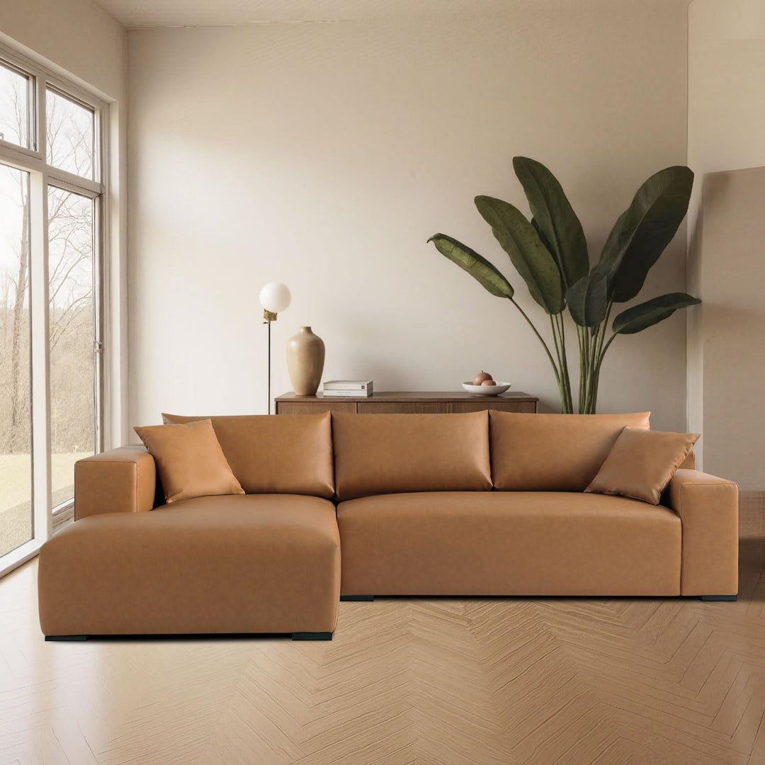 113" Wide Sectional Leather Sofa, Modern L-Shaped Sofa Couch with Chaise