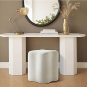 Modern Flowers Shaped Boucle Fabric Ottoman ( WHITE )