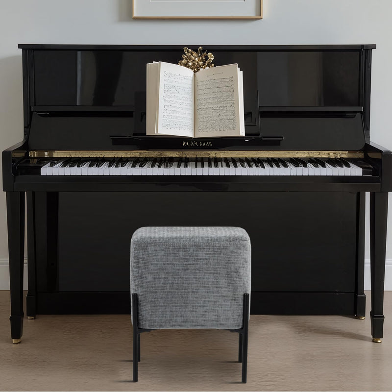 Dark Grey Cube-Shaped Chenille Stool 