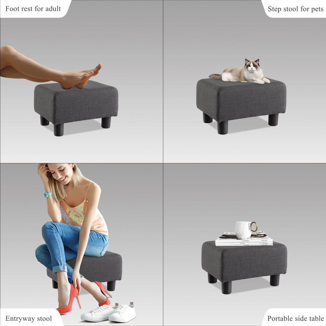 Luxora Rectangle Dark Gray Linen Small Foot Stool