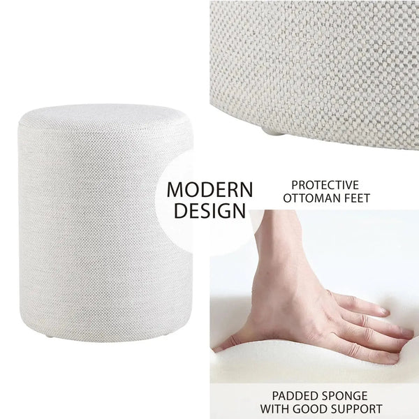 Linen Light Gray Round Ottoman #100204 Get Set Style Furniture