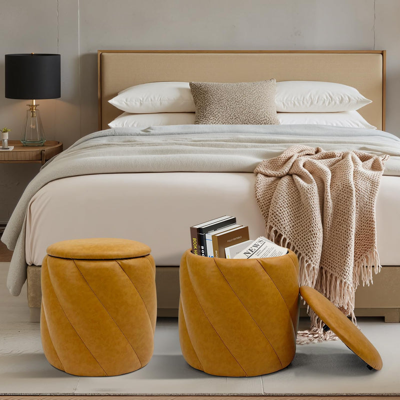Mustard Faux Leather Storage Ottoman 