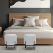 Linen Round Multifunctional Stool with Black Metal Legs (Light Gray)