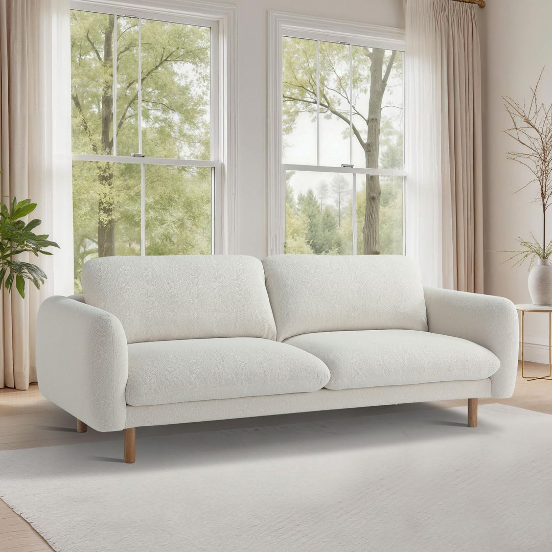 Off White 86" Wide Mid Century Modern Upholstered Sofa with Comfort Cushions
