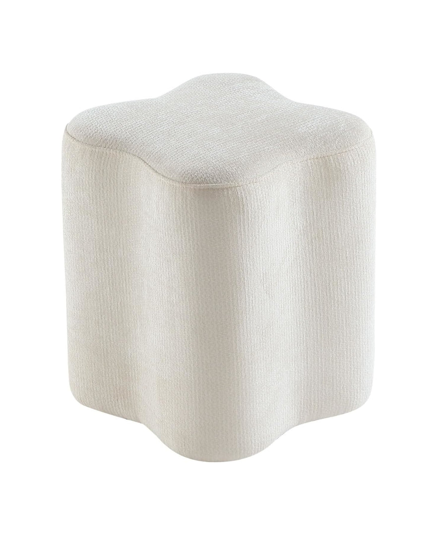 Modern Flowers Shaped Boucle Fabric Ottoman ( WHITE )