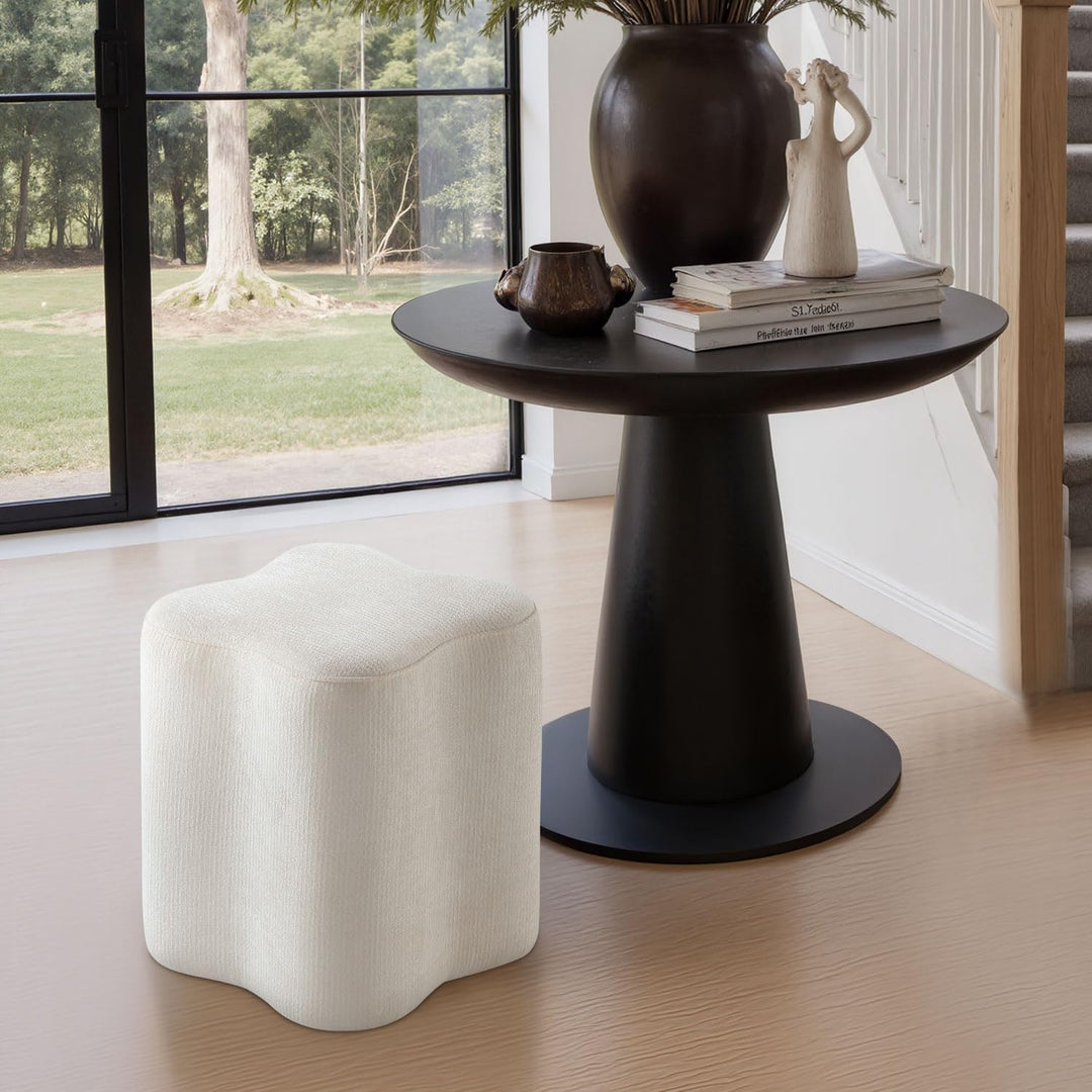 Modern Flowers Shaped Boucle Fabric Ottoman ( WHITE )