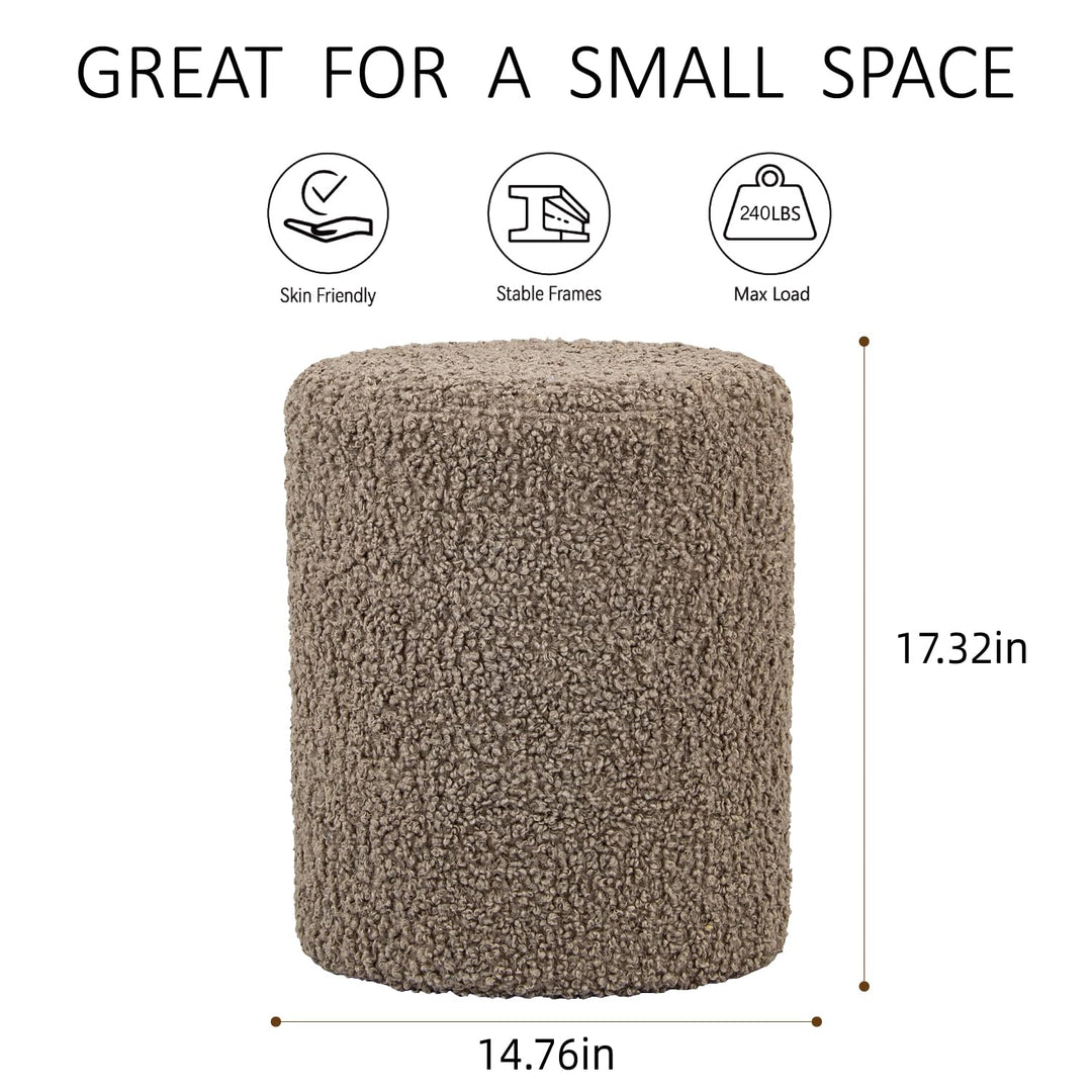 Taupe Sherpa Fabric Round Ottoman #100131