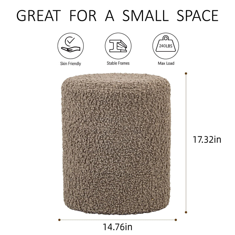 Taupe Sherpa Fabric Round Ottoman 